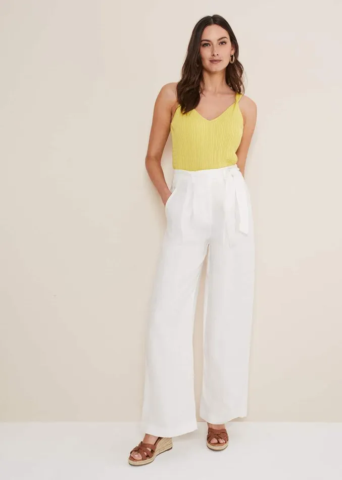 Aaliyah White Linen Wide Leg Trousers White Women Phase Eight Trousers
