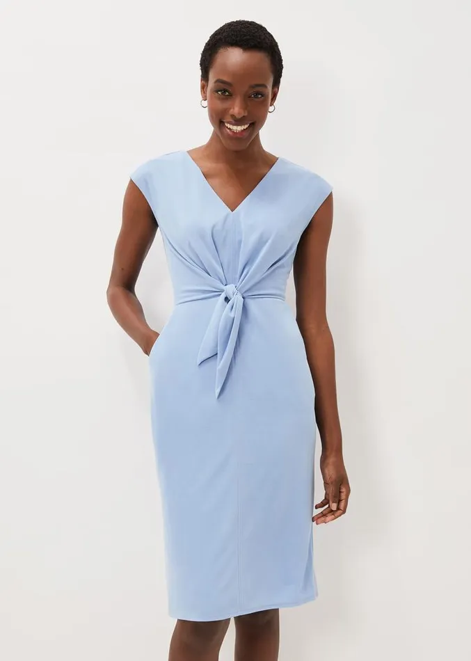Adeliade Tie Front Dress Pale Blue Women Phase Eight Dresses