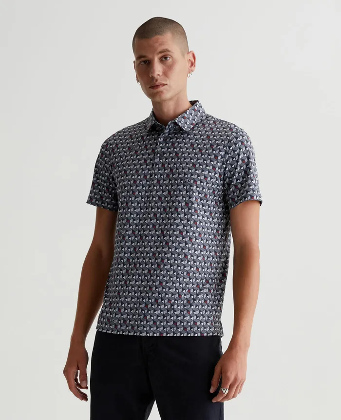 AG Jeans Polos Men Bryce Polo ACCENT CUBES DARK GREY MULTI