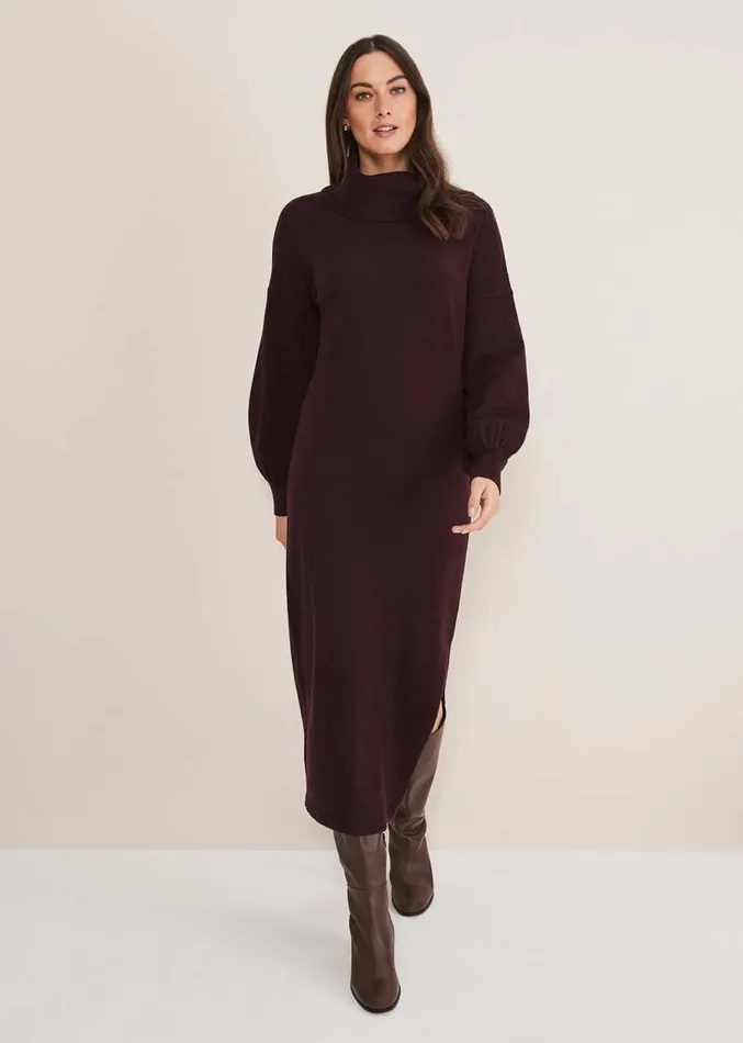 Aileen Maxi Roll Neck Knit Dress Burgundy Women Phase Eight Dresses