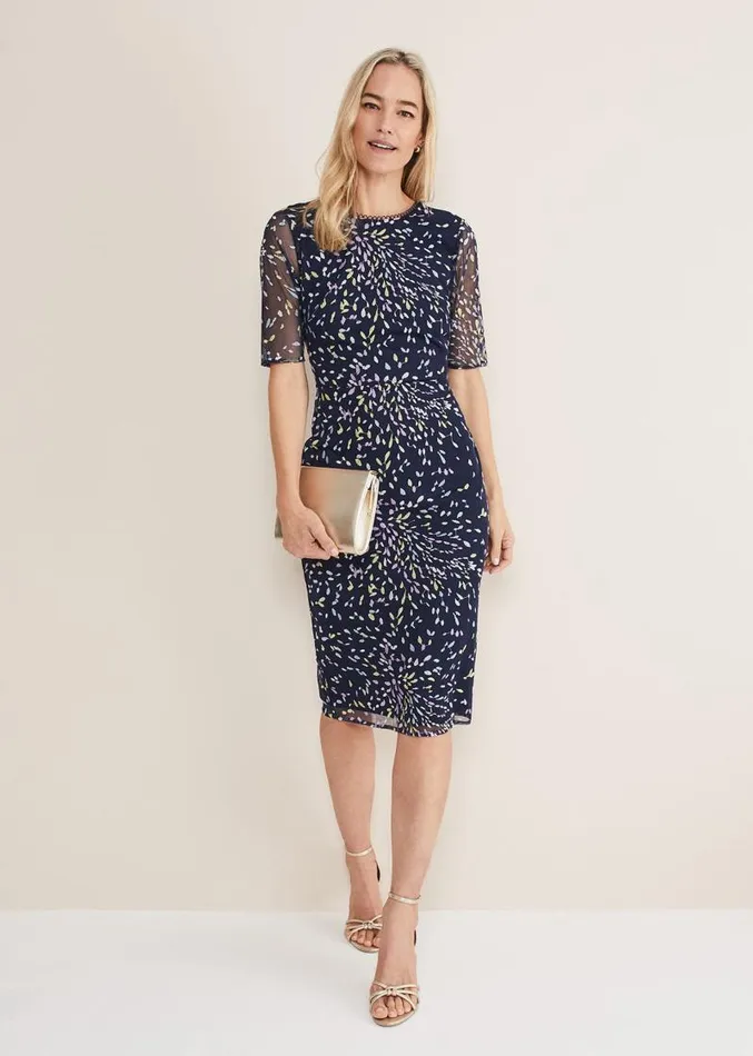 Aileena Embroidered Bodycon Midi Dress Navymulti Women Phase Eight Dresses