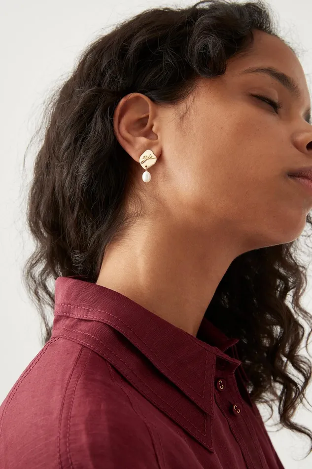 Aje Aje Pearl Logo Mobile Earrings Gold Pearl Women Jewellery