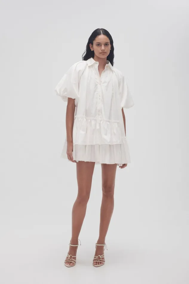 Aje Ambience Smock Mini Dress Ivory Women Dresses