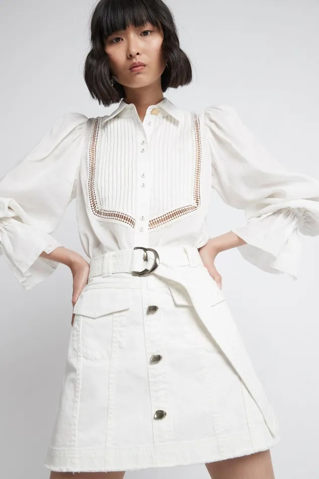 Aje Arlow Denim Mini Skirt White Women Skirts