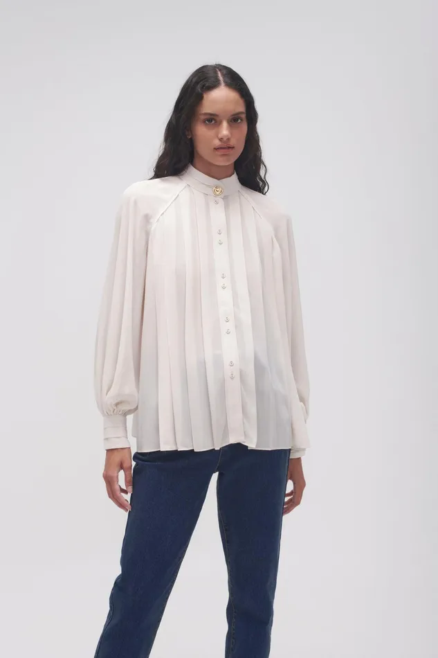 Aje Beatrice Pleated Blouse Coconut Cream Women Tops