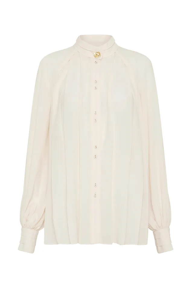 Aje Beatrice Pleated Blouse Coconut Cream Women Tops
