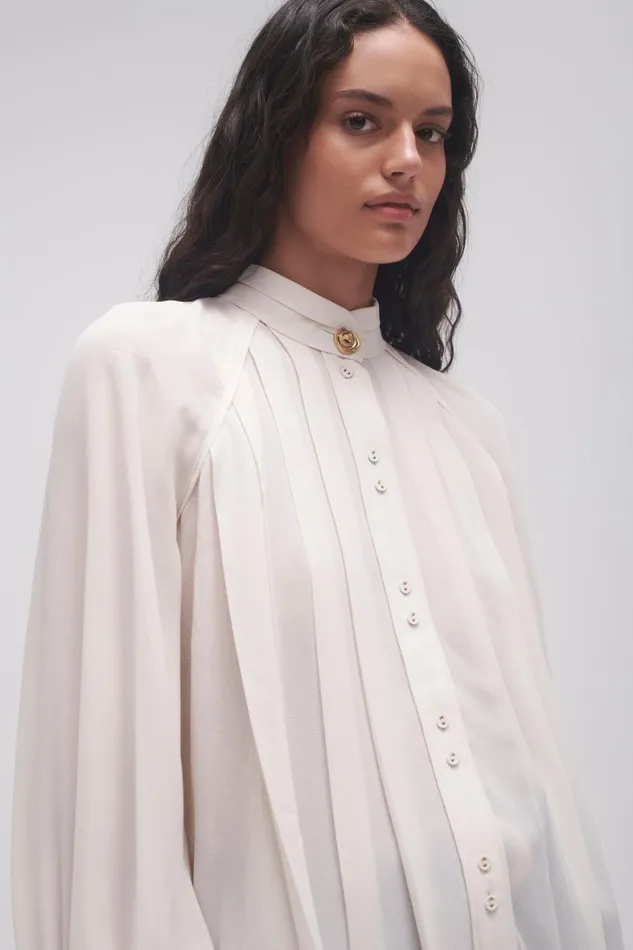 Aje Beatrice Pleated Blouse Coconut Cream Women Tops