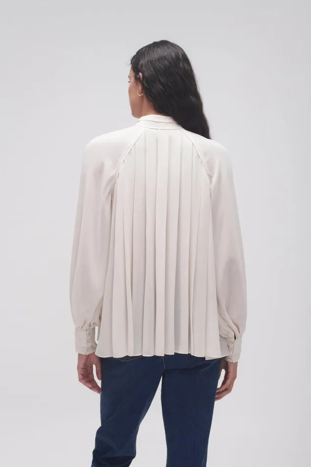 Aje Beatrice Pleated Blouse Coconut Cream Women Tops