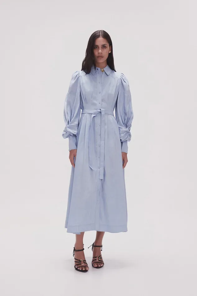Aje Bonnie Knot Sleeve Midi Dress Light Sky Blue Women Dresses
