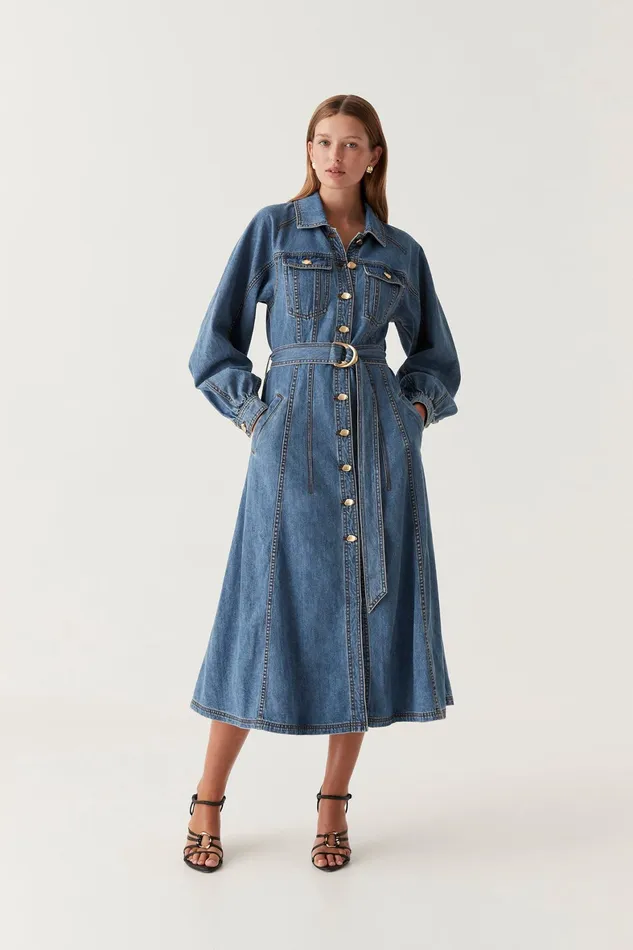 Aje Colorado Denim Midi Dress 90039s Wash Women Dresses
