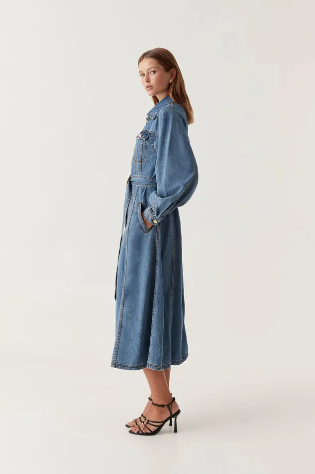 Aje Colorado Denim Midi Dress 90039s Wash Women Dresses