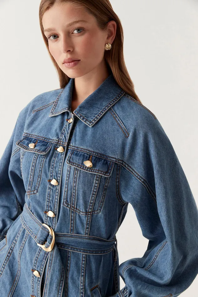 Aje Colorado Denim Midi Dress 90039s Wash Women Dresses
