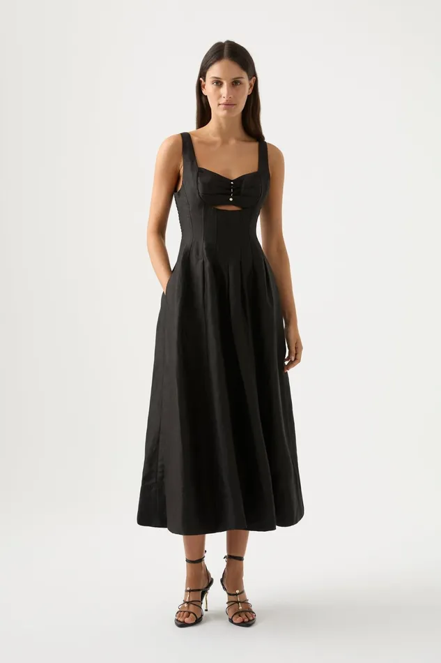 Aje Divinity Pearl Pin Midi Dress Black Women Dresses