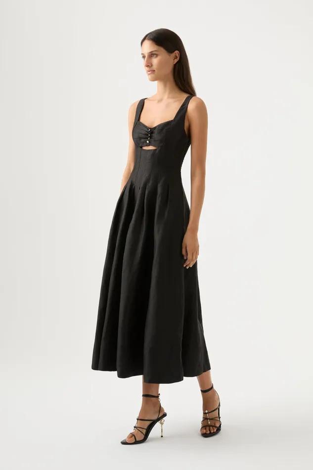 Aje Divinity Pearl Pin Midi Dress Black Women Dresses