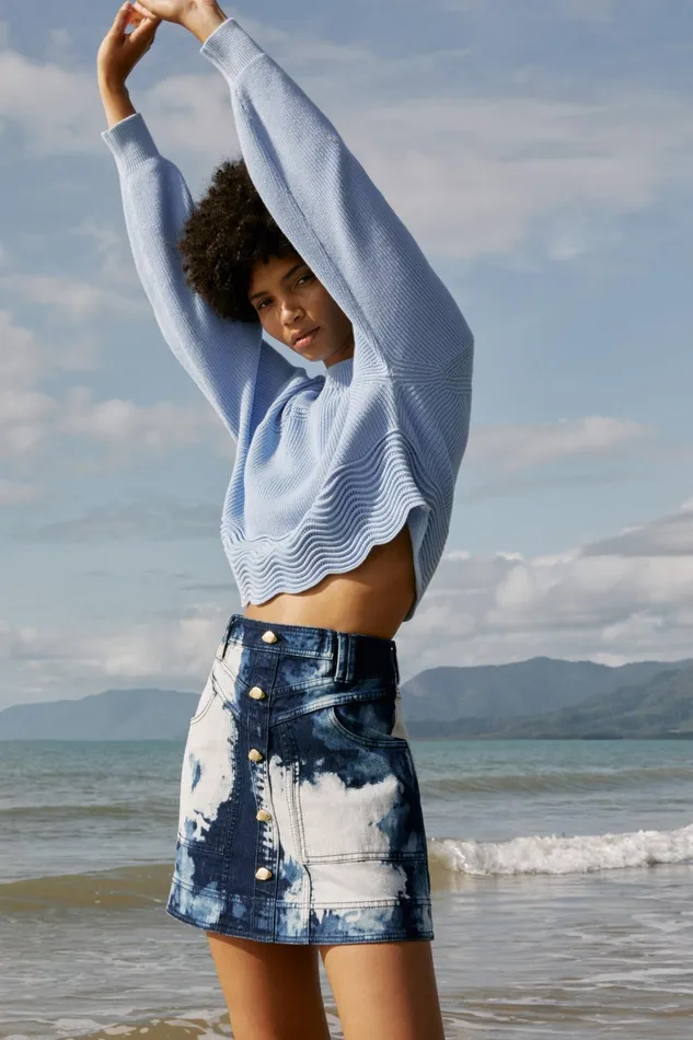 Aje Enigma Denim Mini Skirt Tie Dye Indigo Women Skirts