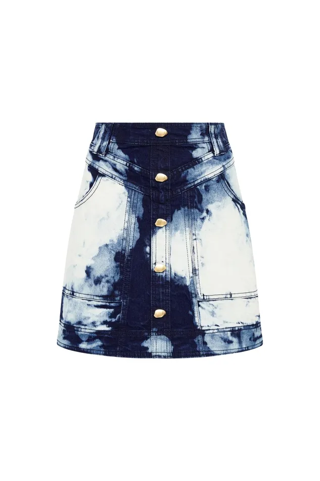 Aje Enigma Denim Mini Skirt Tie Dye Indigo Women Skirts