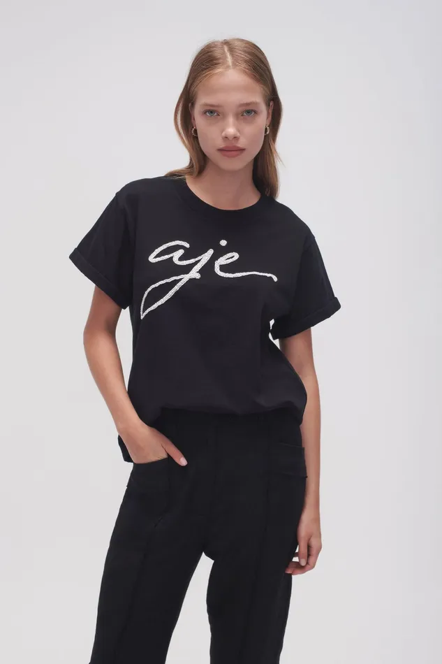 Aje Enya Embellished Slim Tee Blackwhite Women Tees