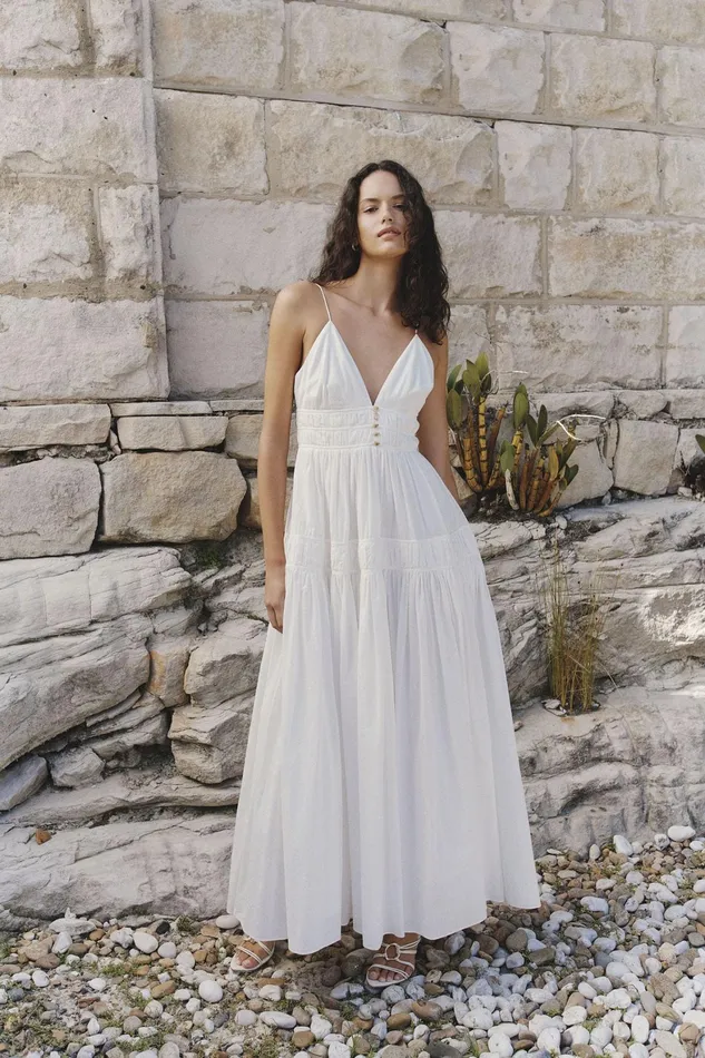 Aje Grace Tiered Maxi Dress Ivory Women Dresses