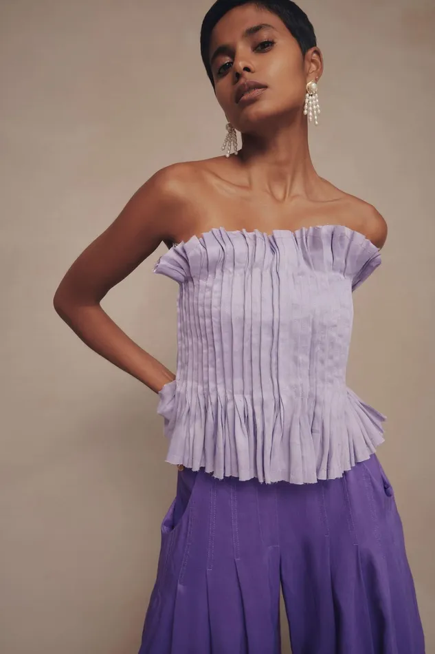 Aje Horizon Pintucked Corset Top Lilac Women Tops