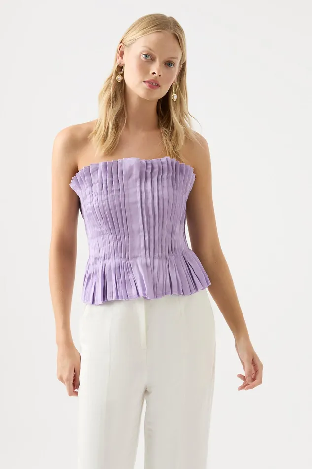 Aje Horizon Pintucked Corset Top Lilac Women Tops