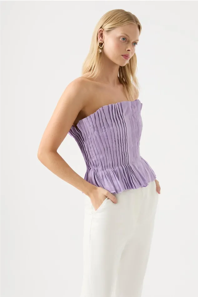 Aje Horizon Pintucked Corset Top Lilac Women Tops