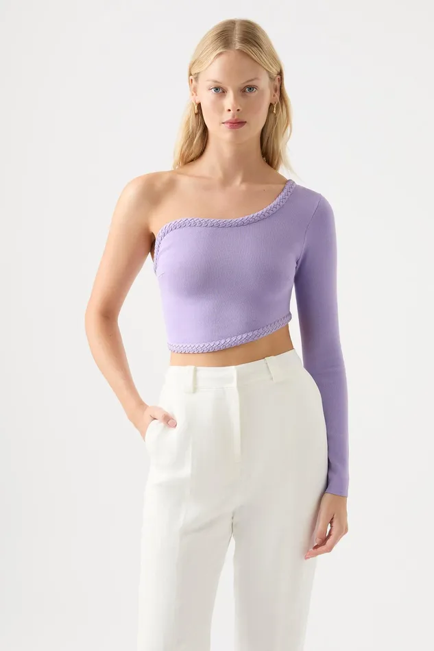 Aje Hyades Braided Long Sleeve Top Lilac Women Body and Crepe Knit