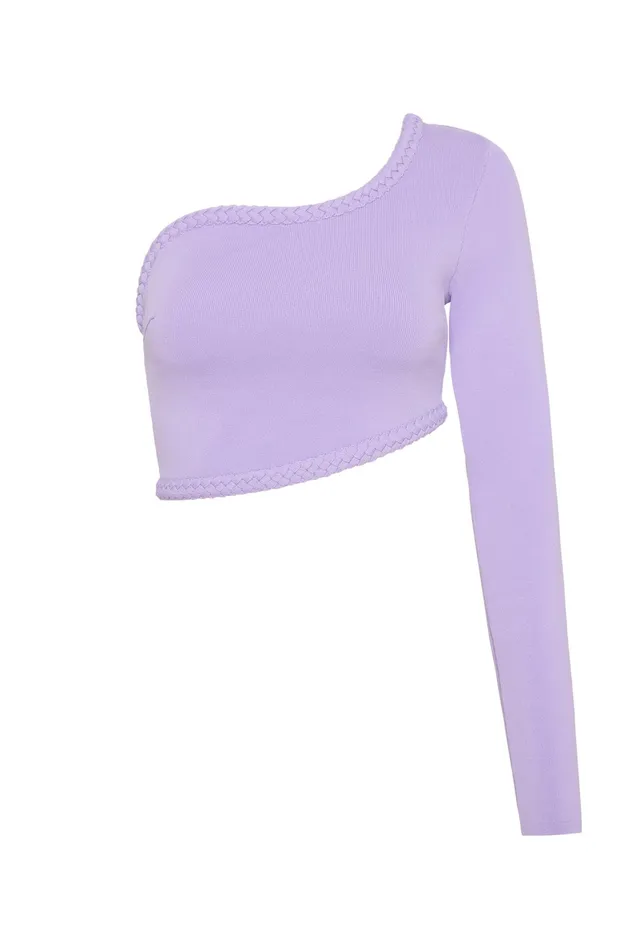 Aje Hyades Braided Long Sleeve Top Lilac Women Body and Crepe Knit
