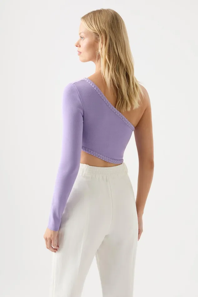 Aje Hyades Braided Long Sleeve Top Lilac Women Body and Crepe Knit