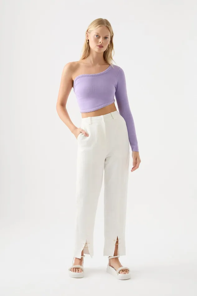 Aje Hyades Braided Long Sleeve Top Lilac Women Body and Crepe Knit