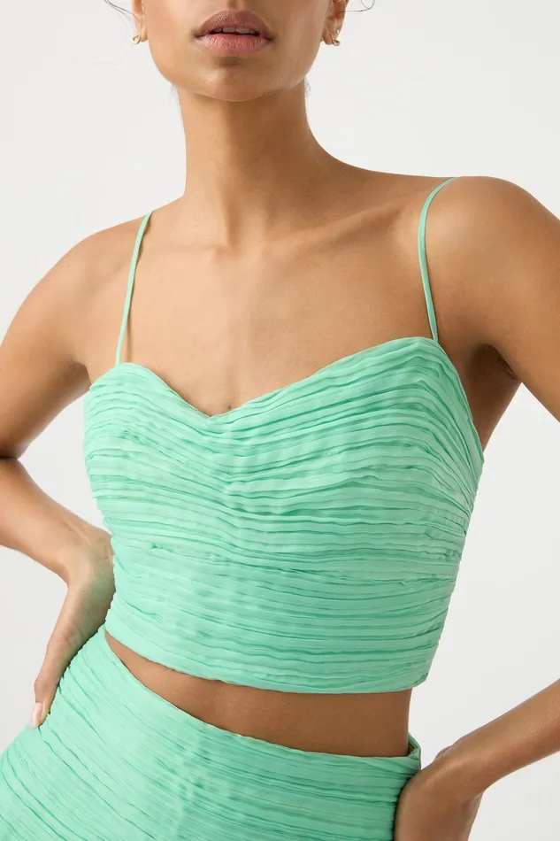 Aje Laurier Wave Cropped Top Marine Green Women Tops