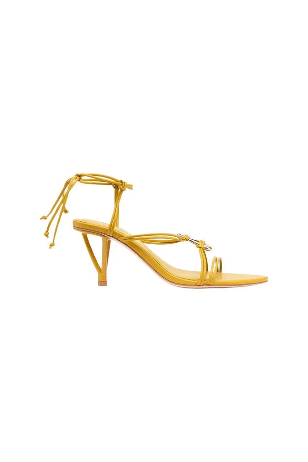 Aje Leda Sculptural Mid Heel Mustard Women Shoes