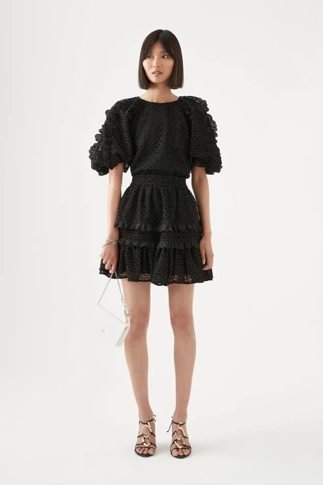 Aje Lita Broderie Mini Skirt Black Women Skirts