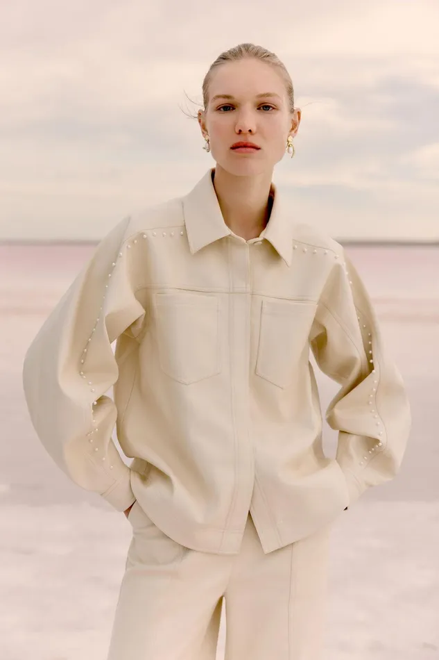 Aje Lumen Pearl Shirt Sandstone Beige Women Tops