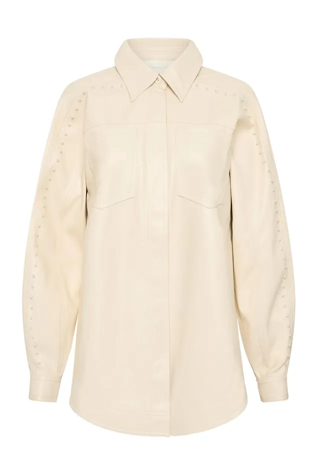 Aje Lumen Pearl Shirt Sandstone Beige Women Tops