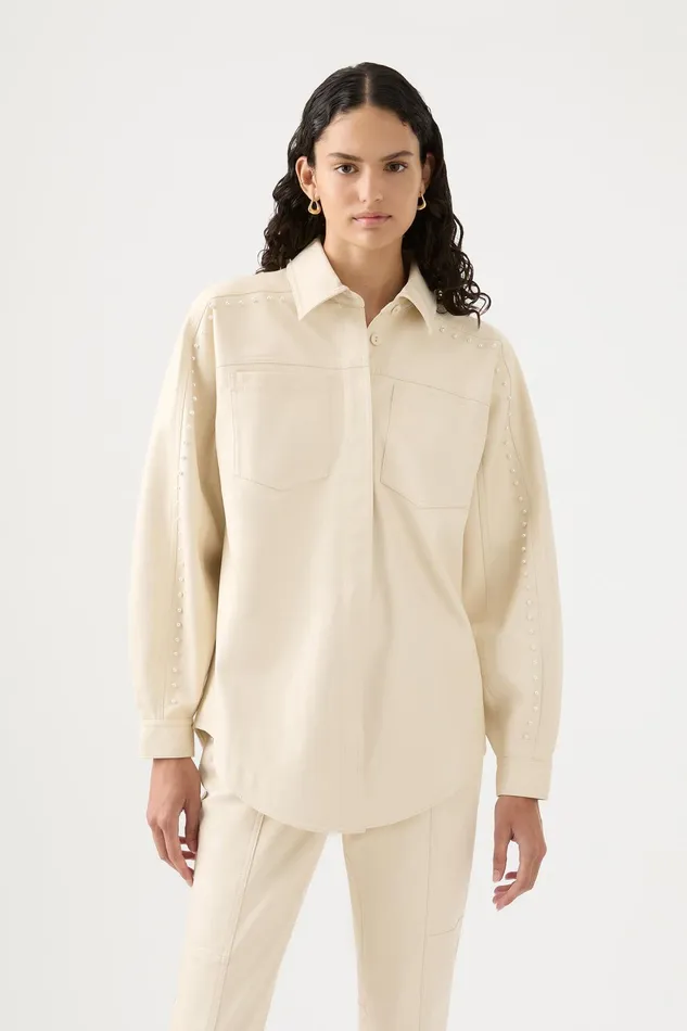 Aje Lumen Pearl Shirt Sandstone Beige Women Tops