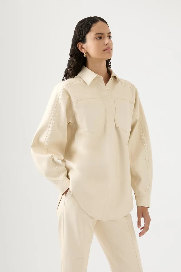 Aje Lumen Pearl Shirt Sandstone Beige Women Tops