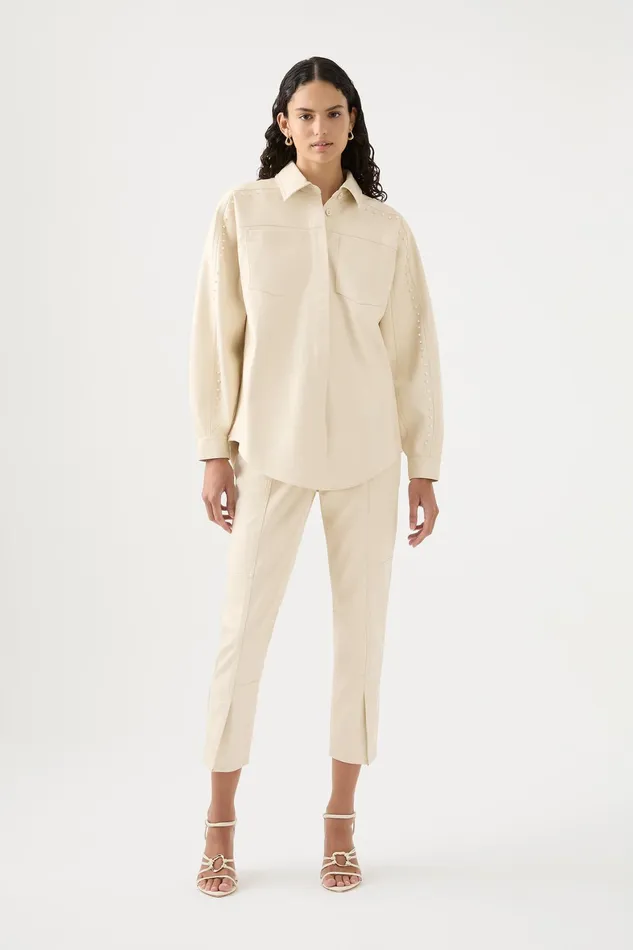 Aje Lumen Pearl Shirt Sandstone Beige Women Tops
