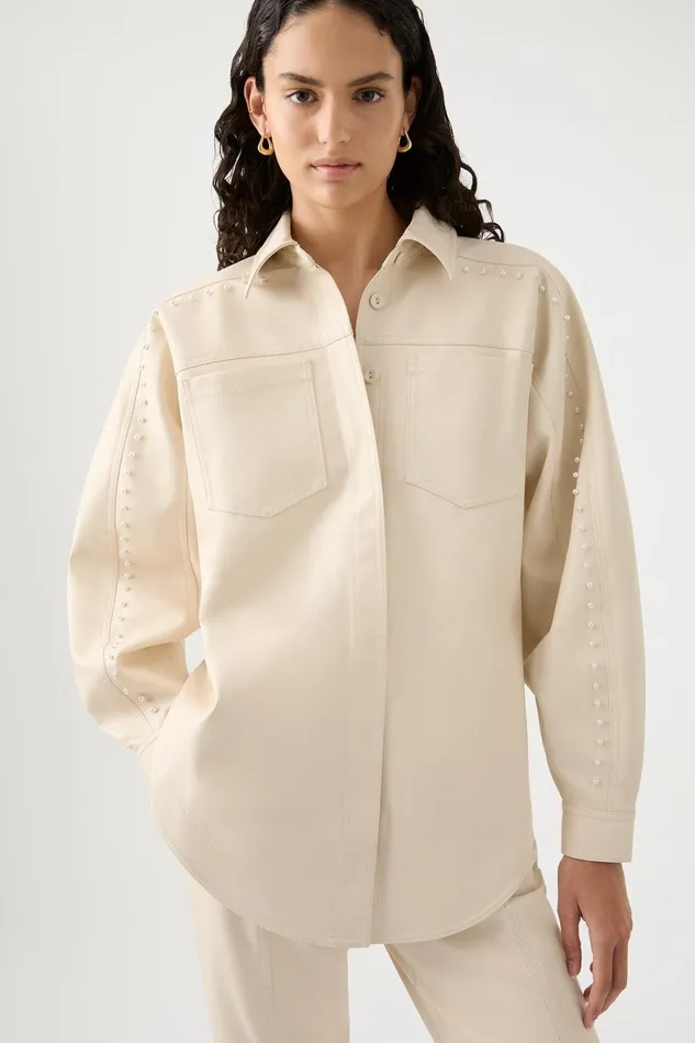 Aje Lumen Pearl Shirt Sandstone Beige Women Tops