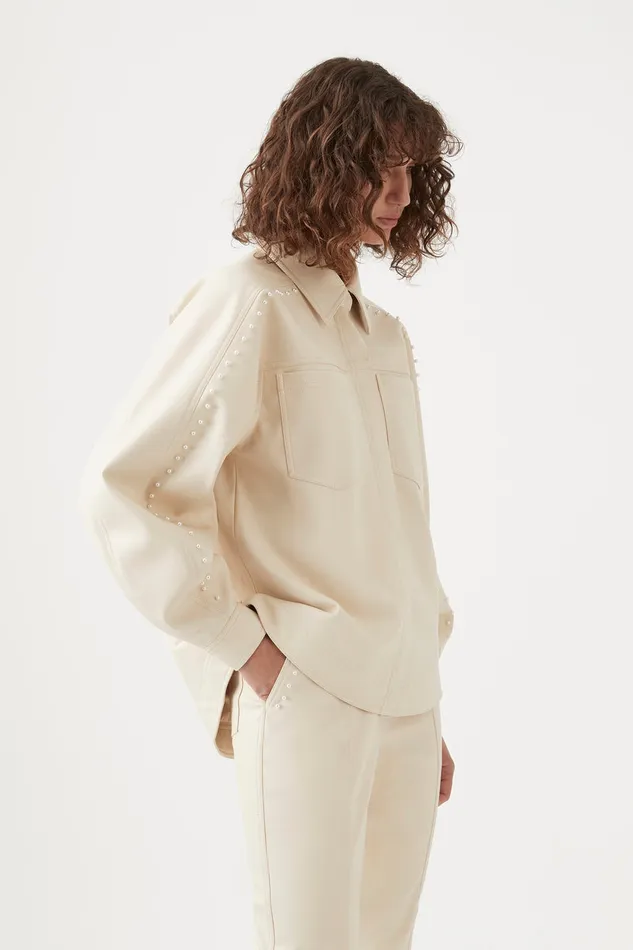 Aje Lumen Pearl Shirt Sandstone Beige Women Tops
