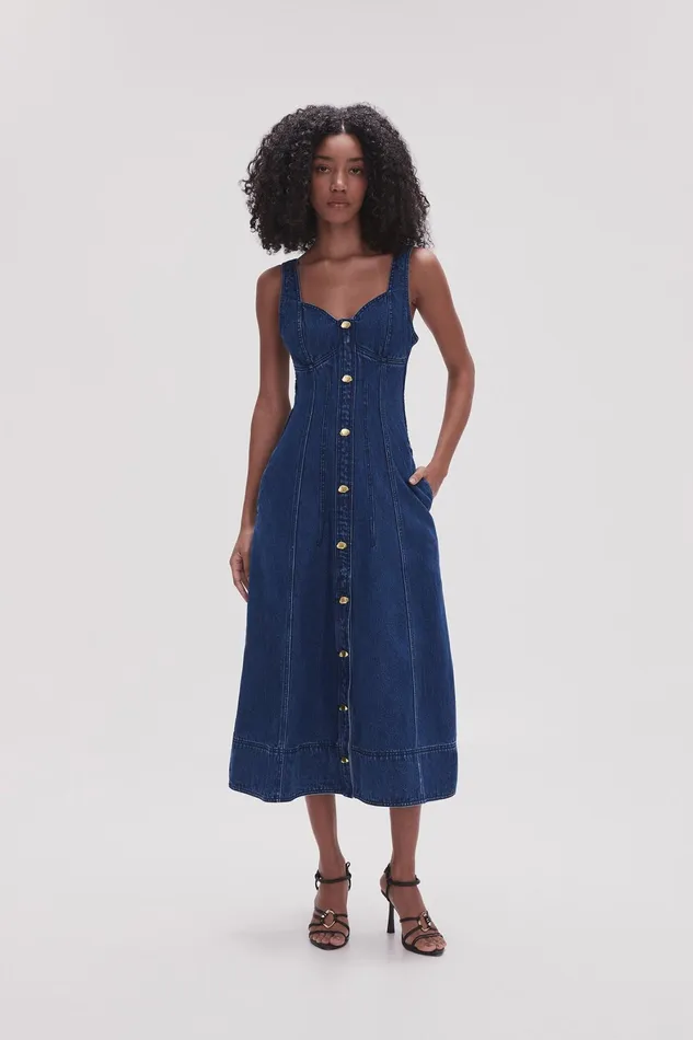 Aje May Denim Midi Dress Dark Indigo Women Denim