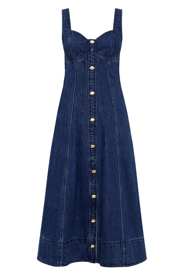 Aje May Denim Midi Dress Dark Indigo Women Dresses