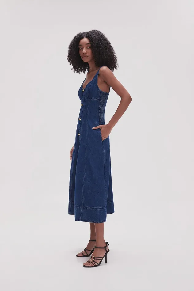 Aje May Denim Midi Dress Dark Indigo Women Dresses