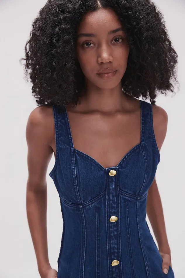 Aje May Denim Midi Dress Dark Indigo Women Dresses