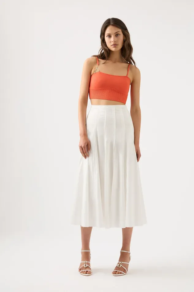 Aje Meadow Panelled Midi Skirt Ivory Women Skirts
