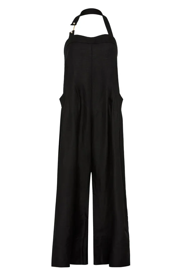 Aje Neo Pleated Halter Jumpsuit Black Women Playsuits and Jumpsuits