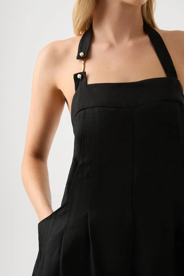 Aje Neo Pleated Halter Jumpsuit Black Women Playsuits and Jumpsuits