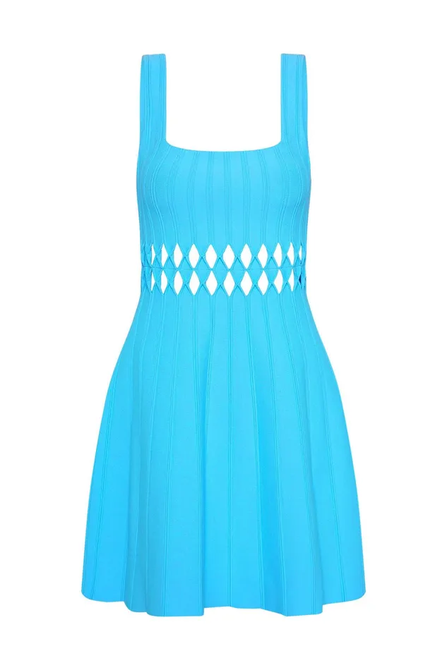 Aje Ney Diamond Cut Out Mini Dress Cerulean Blue Women Dresses