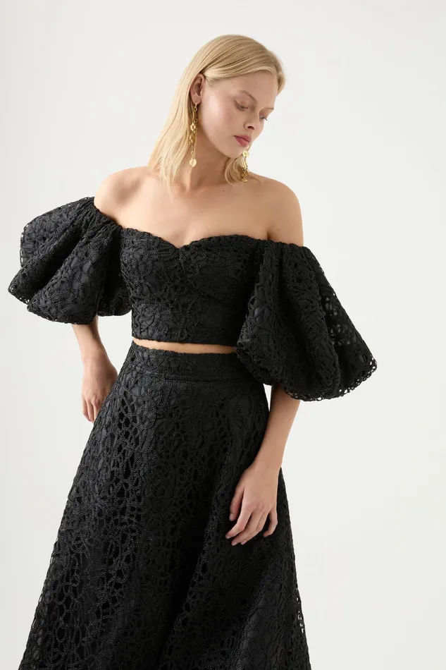 Aje Patina Lace Top Black Women Tops