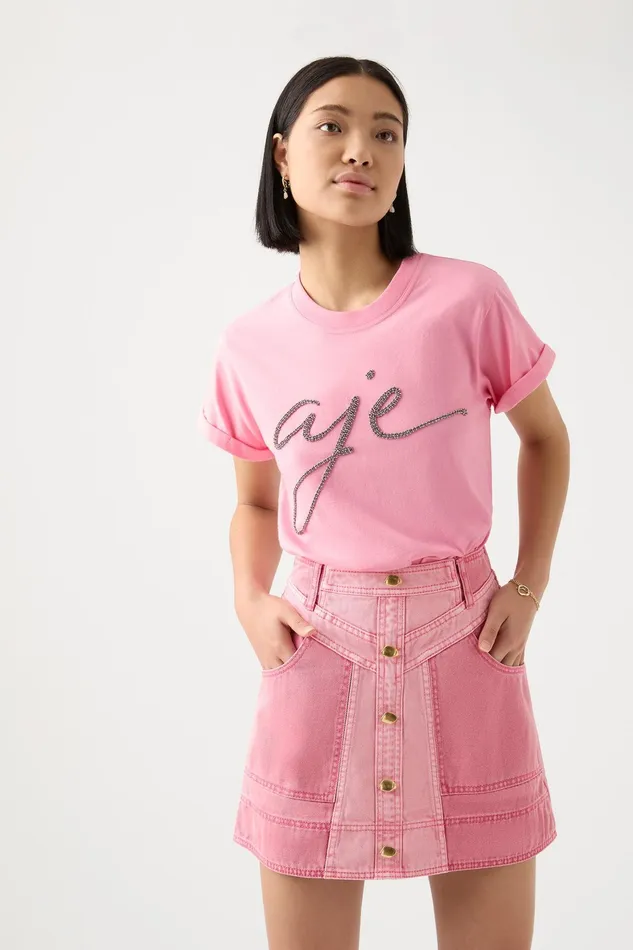 Aje Pippa Embellished Tee Ballet Pinksilver Women Tees