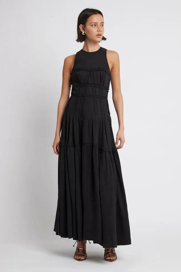 Aje Tidal Corset Midi Dress Black Women Dresses